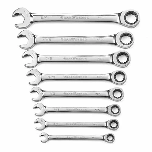 Gearwrench Tools Gearwrench 8 Piece 72-Tooth Open End SAE Ratcheting Combination Wrench Set 85599 1 Gearwrench Tools Gearwrench 8 Piece 72-Tooth Open End SAE Ratcheting Combination Wrench Set 85599