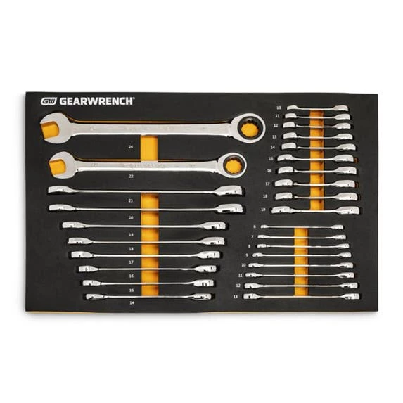 Gearwrench Tools Gearwrench 28 Pc. 72-Tooth 12 Point Metric Standard & Stubby Combination Ratcheting Wrench Set With EVA Foam Tray 86527 1 Gearwrench Tools Gearwrench 28 Pc. 72-Tooth 12 Point Metric Standard & Stubby Combination Ratcheting Wrench Set With EVA Foam Tray 86527