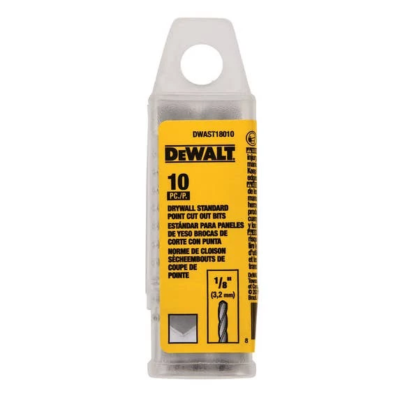 DeWalt Power Tools DeWalt 1/8" Standard Drywall Point Cut-Out Bits (10 Pack) DWAST18010 1 DeWalt Power Tools DeWalt 1/8" Standard Drywall Point Cut-Out Bits (10 Pack) DWAST18010